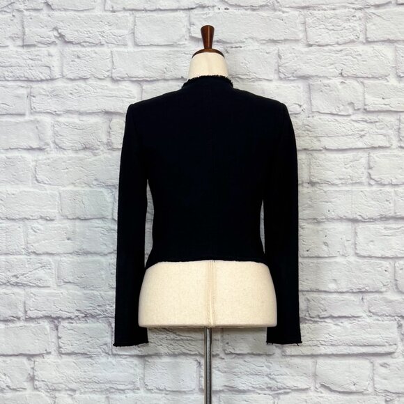 Joseph Black Cotton Blend Raw Edge Cropped Jacket - Picture 2 of 9